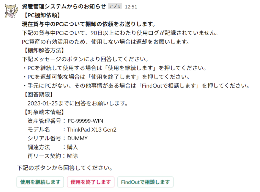 送信されるSlackメッセージ