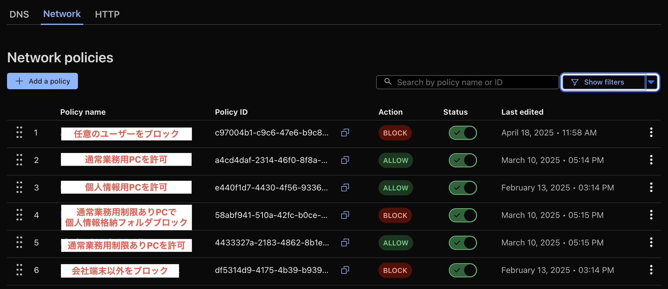 Network policies
