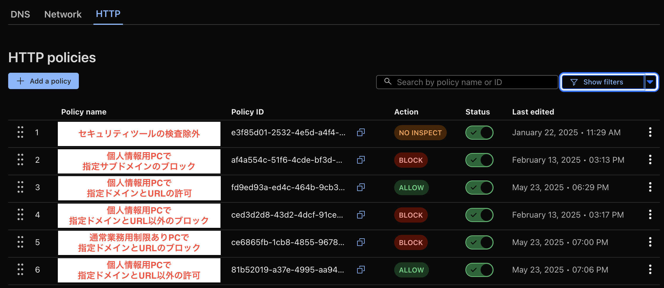 HTTP policies